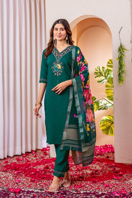 Product Image - Designer Straight Kurti Pant Dupatta Set - Festive Attire