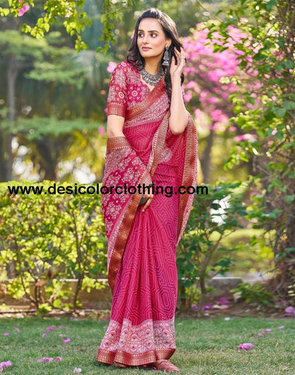 Pink Georgette Printed Saree