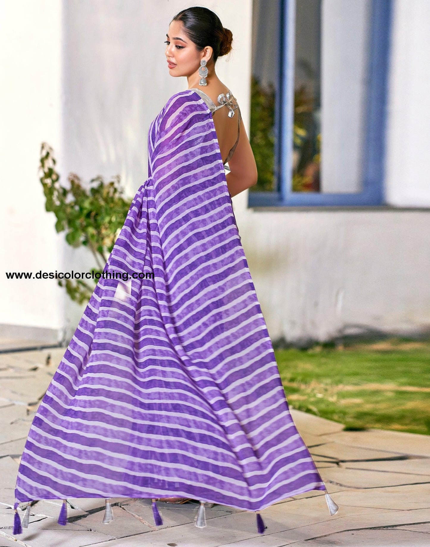 Purple Georgette Printed Ready to Wear Saree
