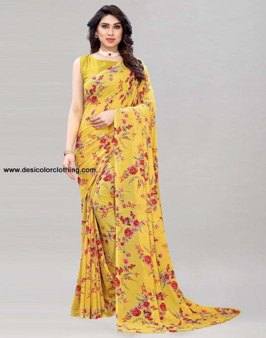Yellow Printed Saree | 1850S173
