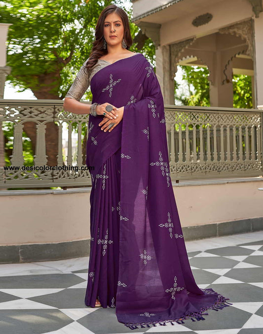 Purple Printed Cotton Saree