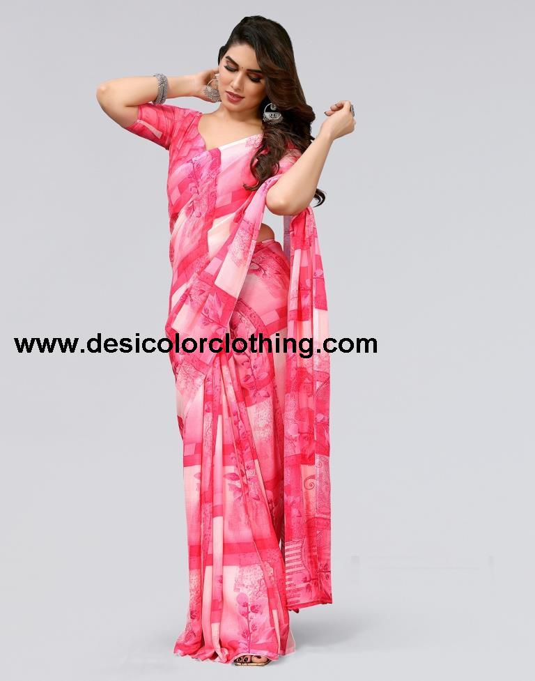 Pink Printed Georgette Saree