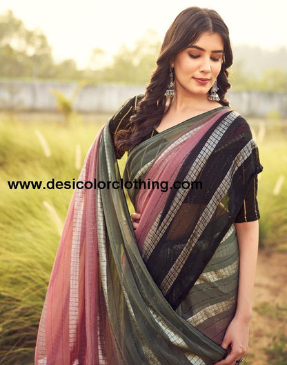 Black Georgette Plain Saree