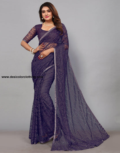 Purple Net Lace Saree