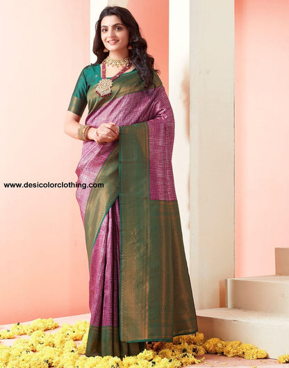Dark Green Jacquard Silk Saree
