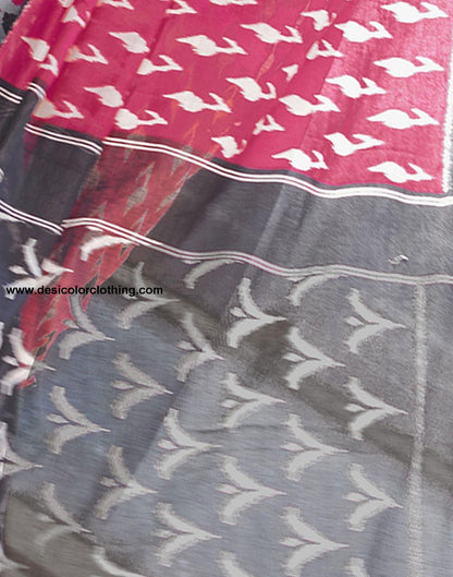 Pink Printed Cotton Pre-Draped Saree