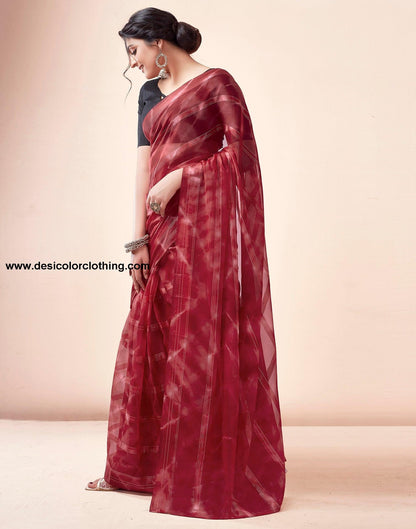 Red Georgette Printed Ready to Wear Saree