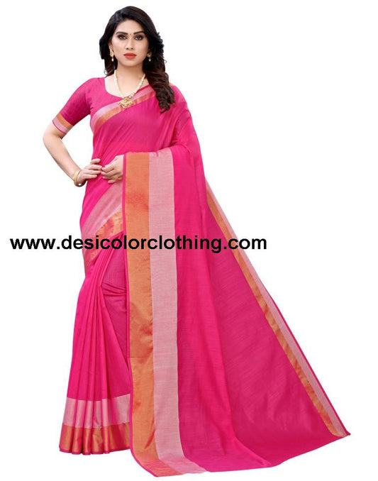 Pink Coloured Poly Cotton Self Woven Casual saree