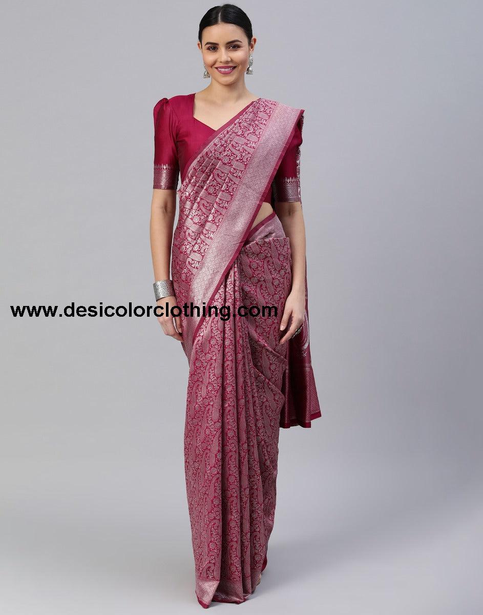 Cherry Red Banarasi Silk Saree