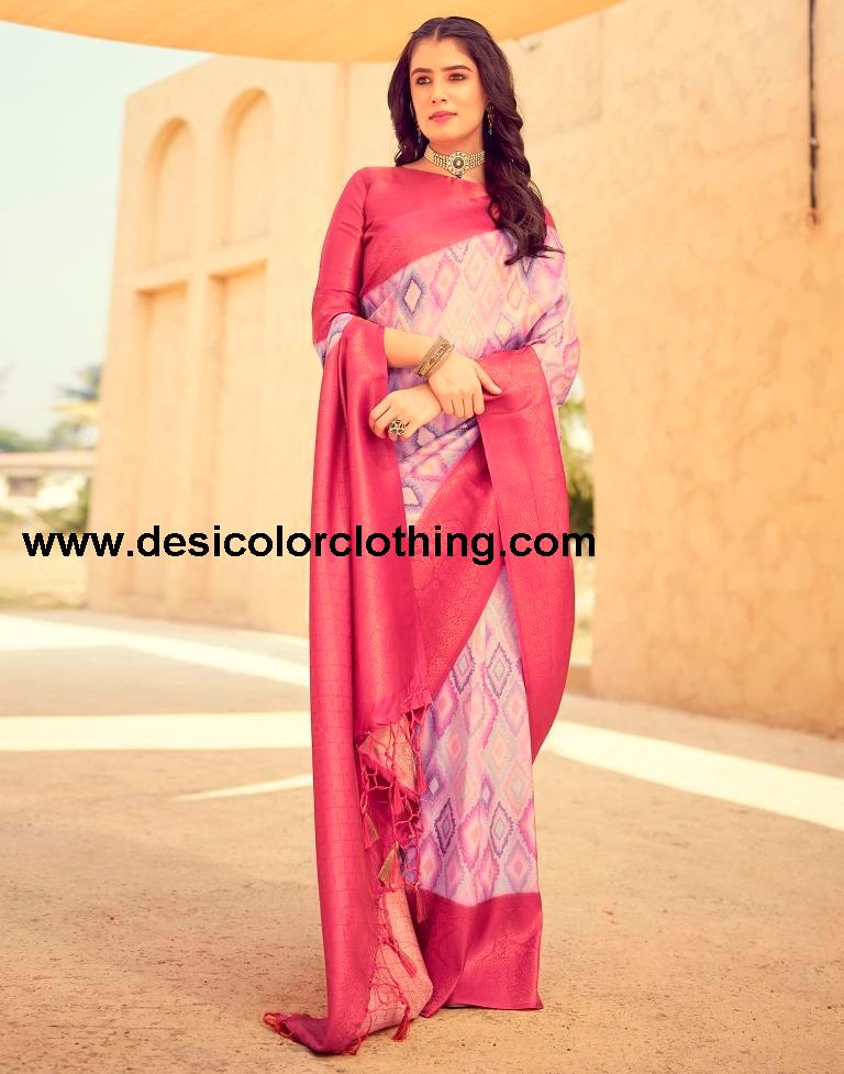 Rose Pink Silk Printed Ready To Wear