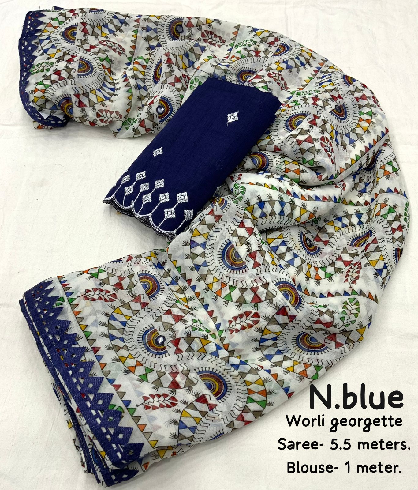 Product Image - Elegant Worli Georgette Saree with Aari Mirror Work