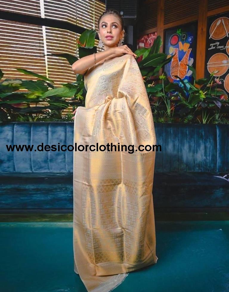 Cream Kanjivaram Silk Saree