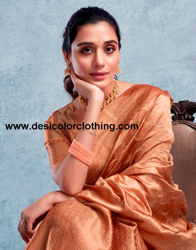 Dusty Orange Silk Plain Saree