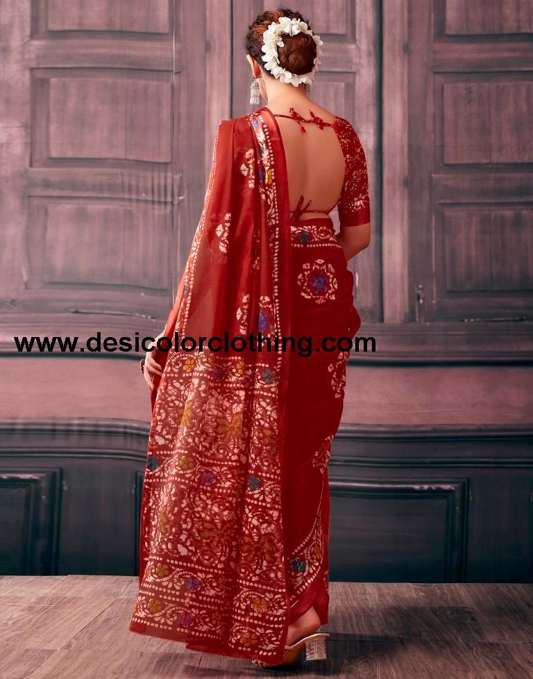 Red Cotton Printed Sarees