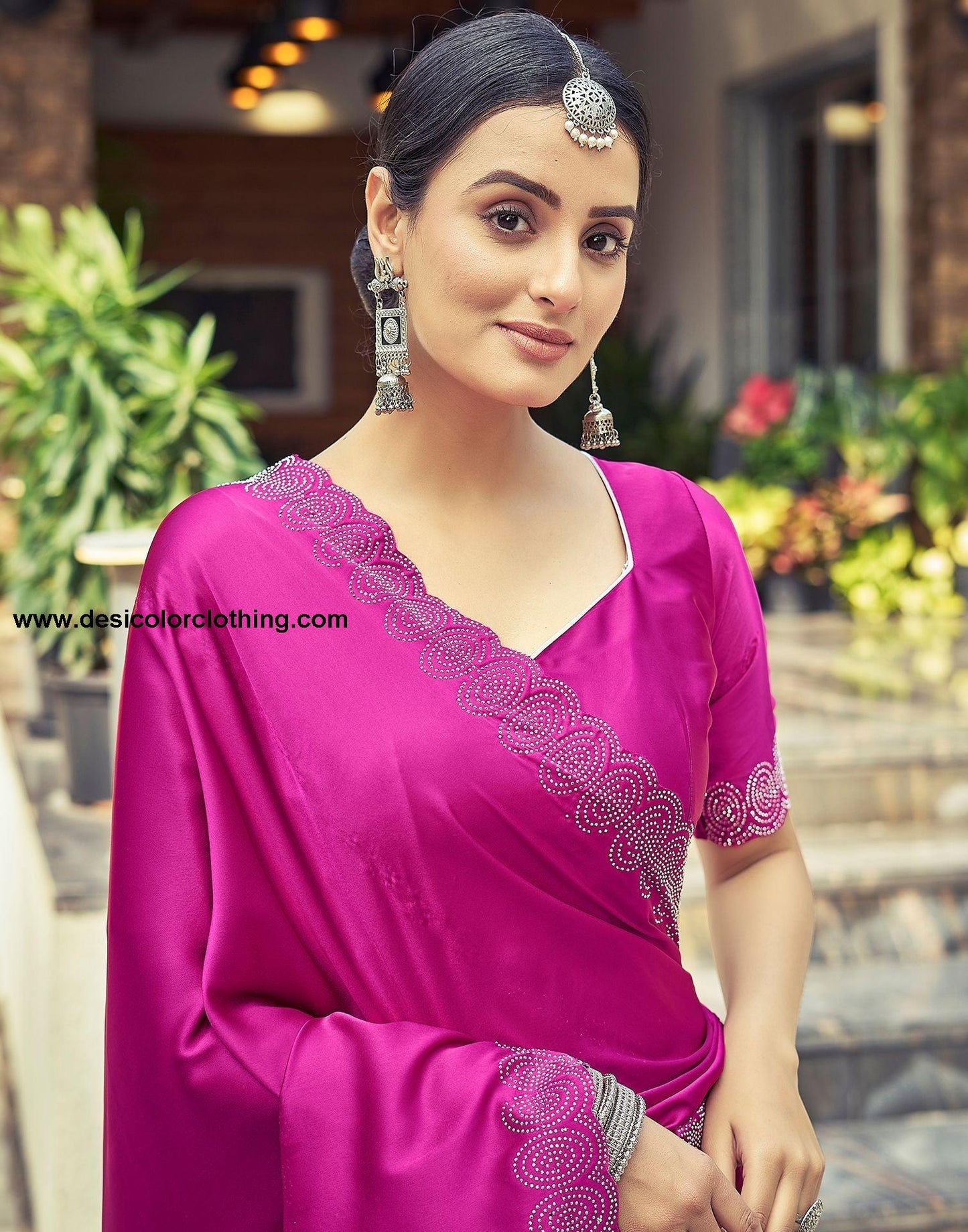 Pink Plain Silk Saree