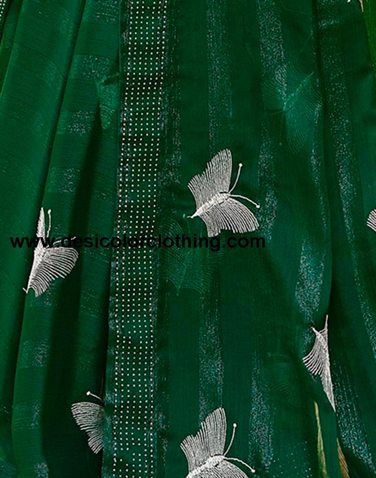 Bottle Green Chiffon Plain Ready To Wear