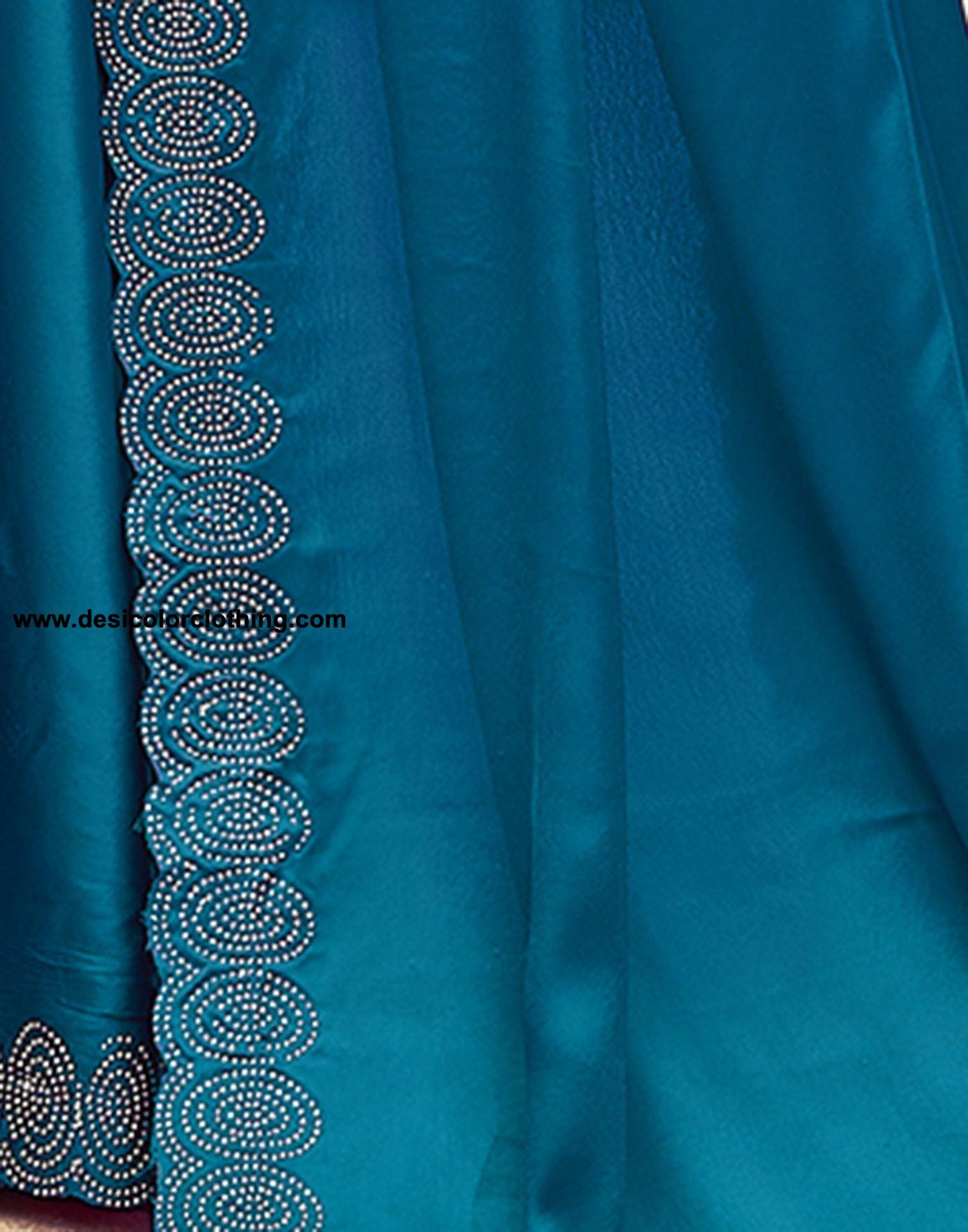 Dark Blue Satin Silk Saree with Stone Work Border & Matching Blouse