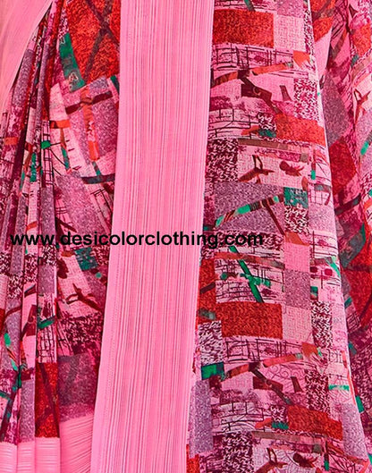 Pink Georgette Woven Saree