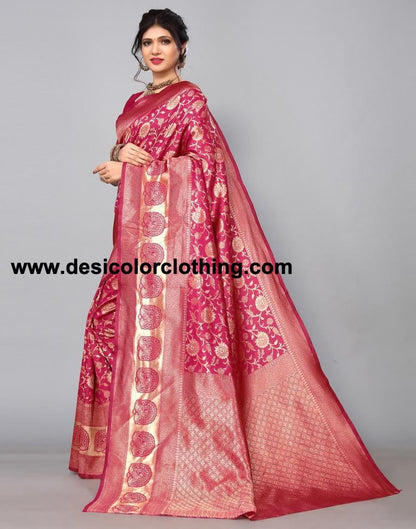 Dark Pink Banarasi Silk Saree