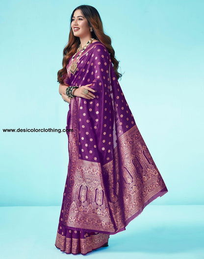 Dark Purple Jacquard Silk Saree