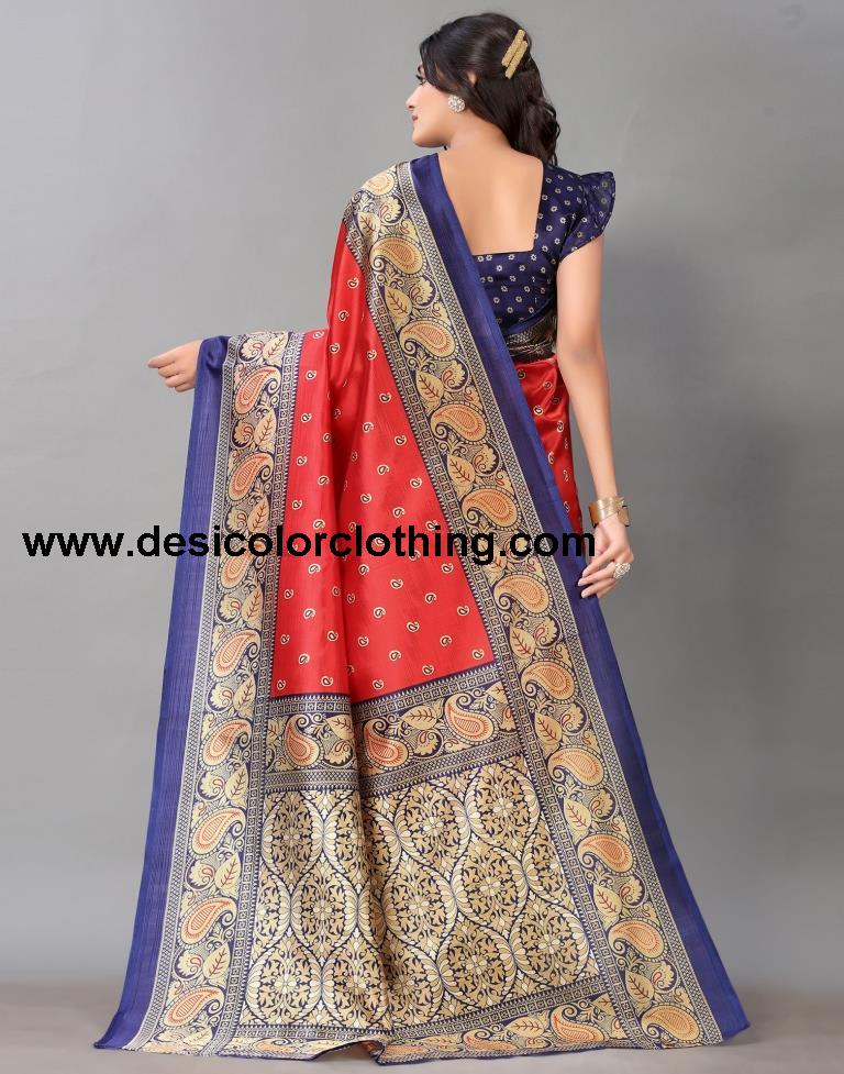 Red Printed Silk Saree