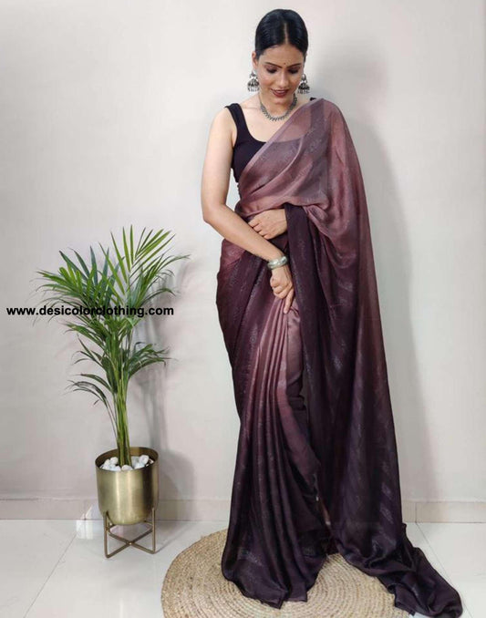 Purple Plain Georgette Pre-draped Saree