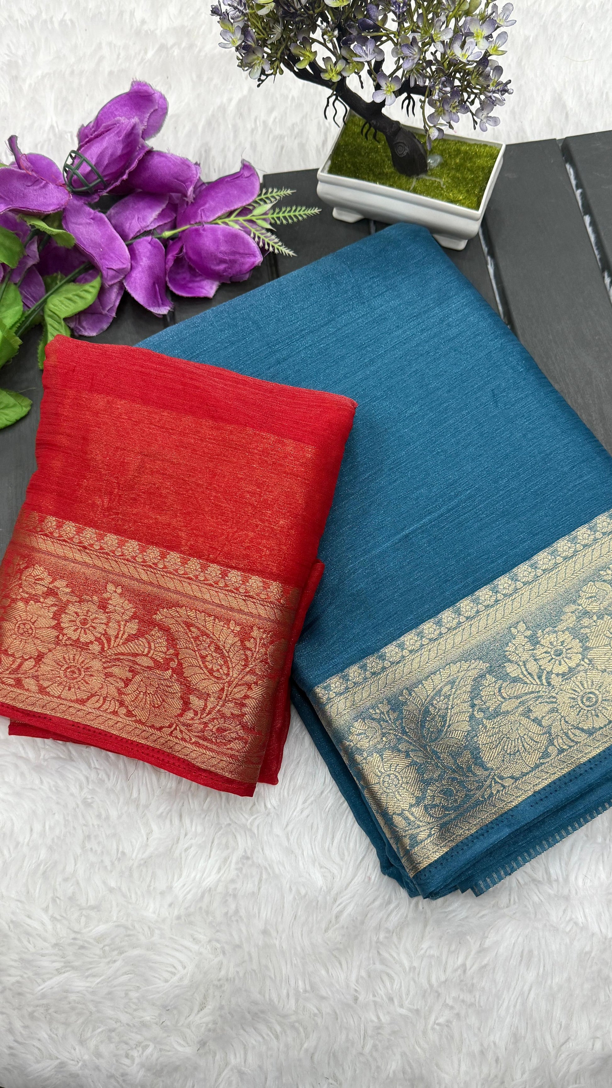 Product Image - Designer Zimichu Saree with Jacquard Border - Perfect for Festive & Wedding Wear