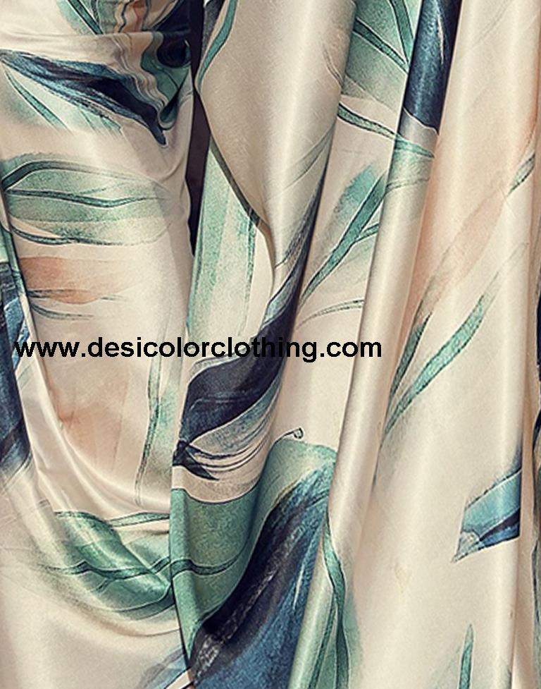 Cream Silk Printed Sarees