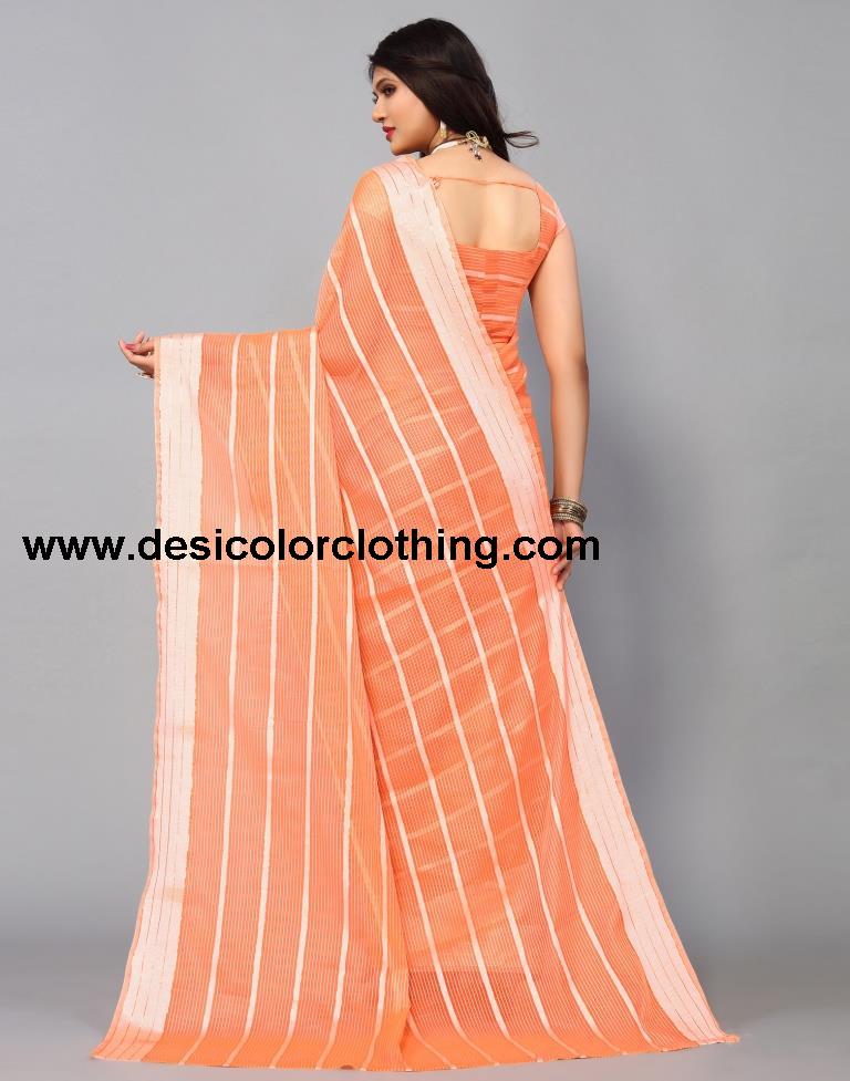 Orange Cotton Saree
