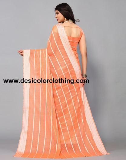 Orange Cotton Saree