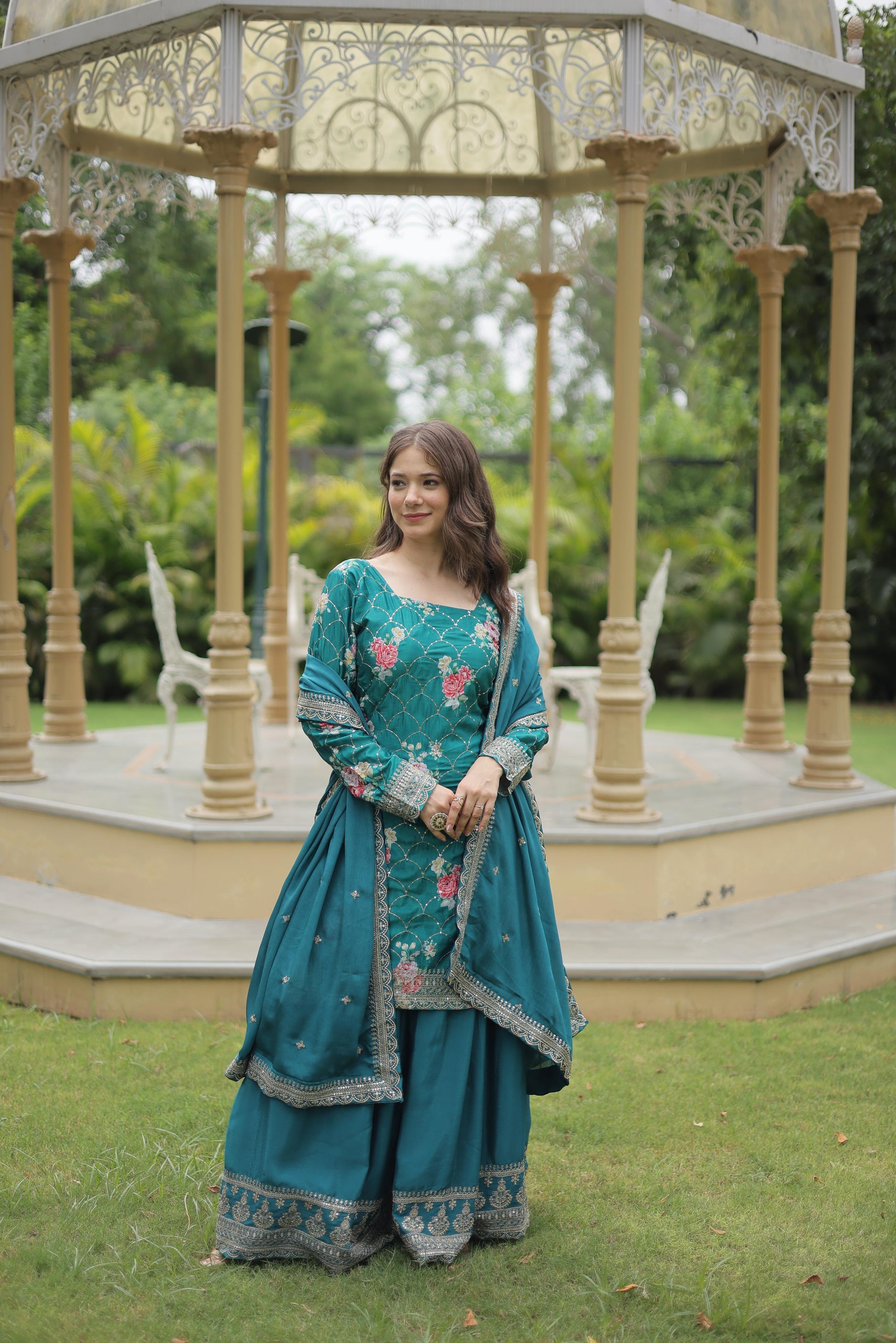 Product Image - Premium Designer Georgette Kurti-Plazo-Dupatta Set