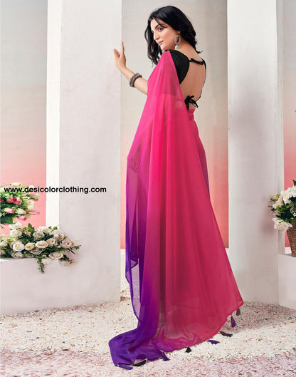 Pink Georgette Plain Ready to Wear Saree