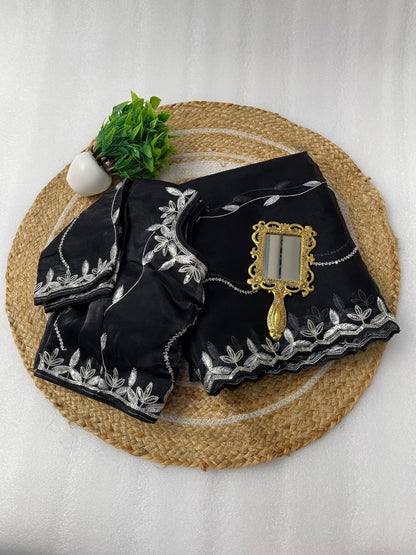 Product Image - Designer Zimmy Choo Silk Saree with Embroidered Border & Lehiriya Design
