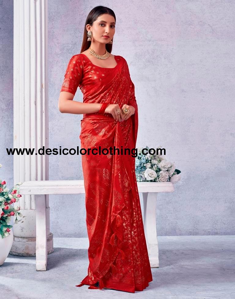 Red Silk Printed Saree