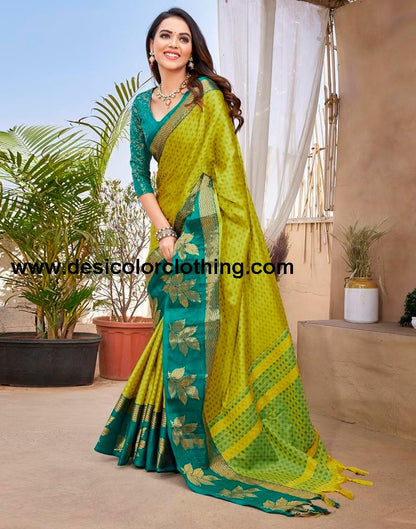 Rama Green Silk Woven Saree
