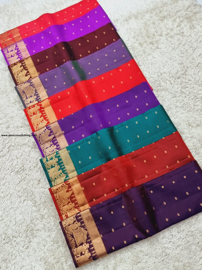 Kanchipuram 100% Pure Handwoven Silk Saree with Pallakku Border