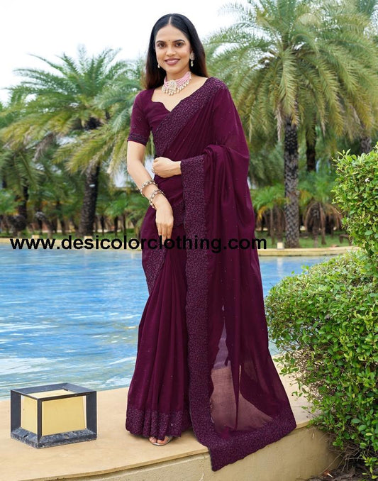 Wine Plain Silk Saree
