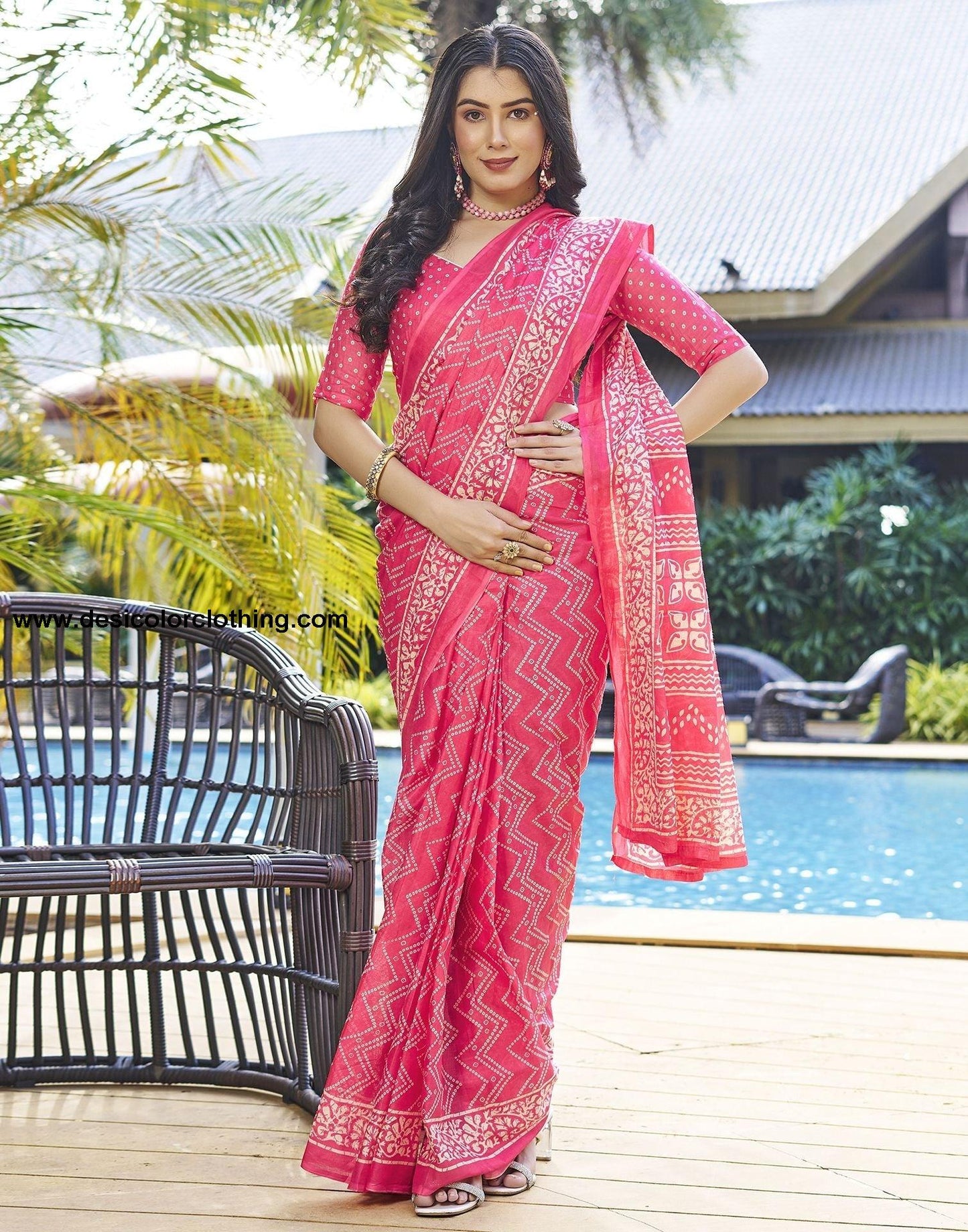 Blush Pink Printed Cotton Pre-Draped Saree