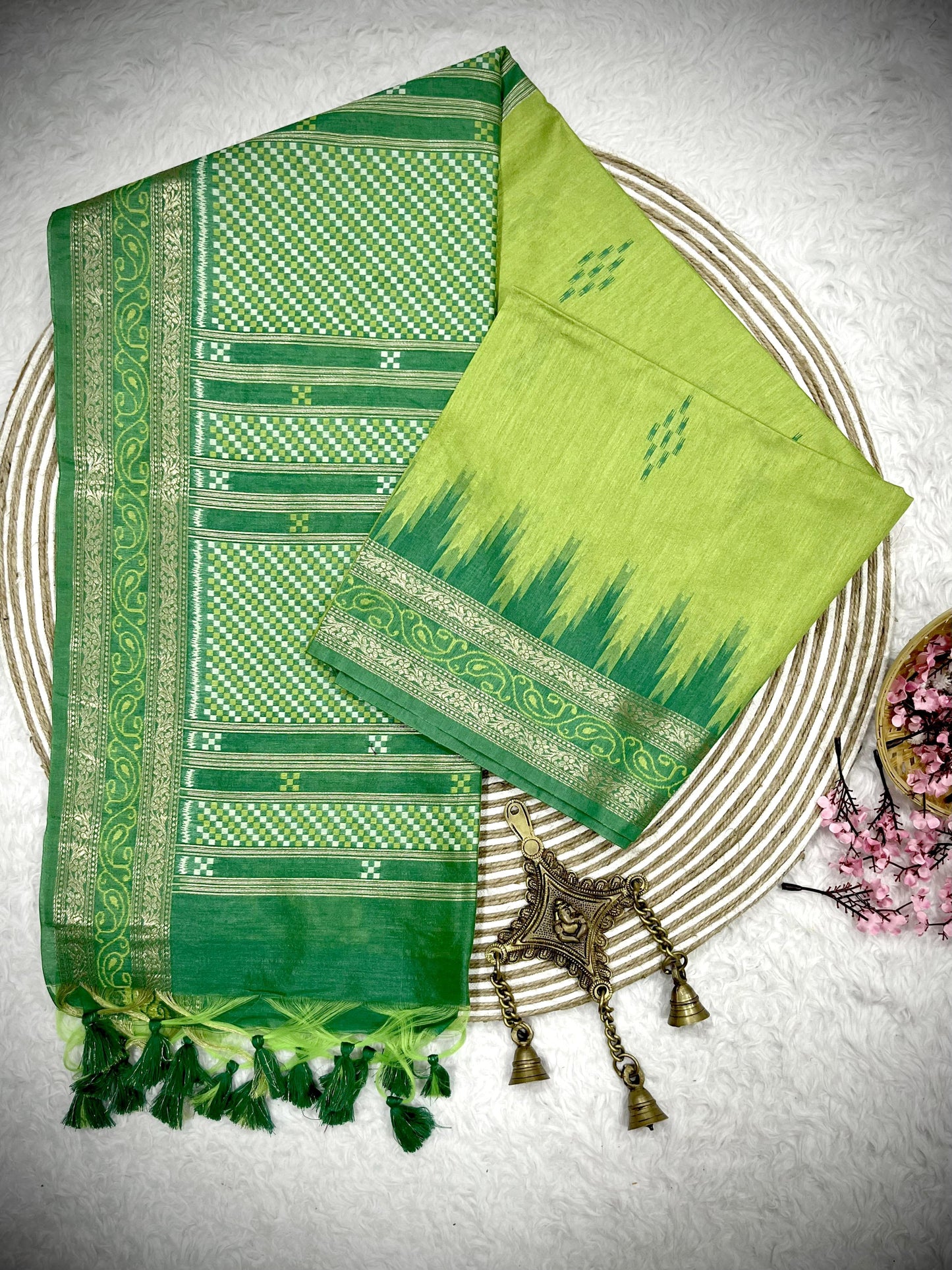 Product Image - Traditional Ikkat Temple Border Saree | Soft Tussar Silk