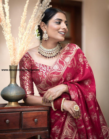 Dark Pink Silk Plain Saree