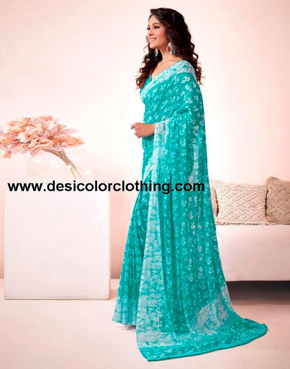 Blue Georgette Printed Saree