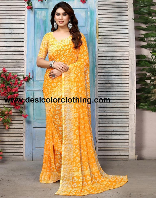 Turmeric Yellow Chiffon Printed Saree