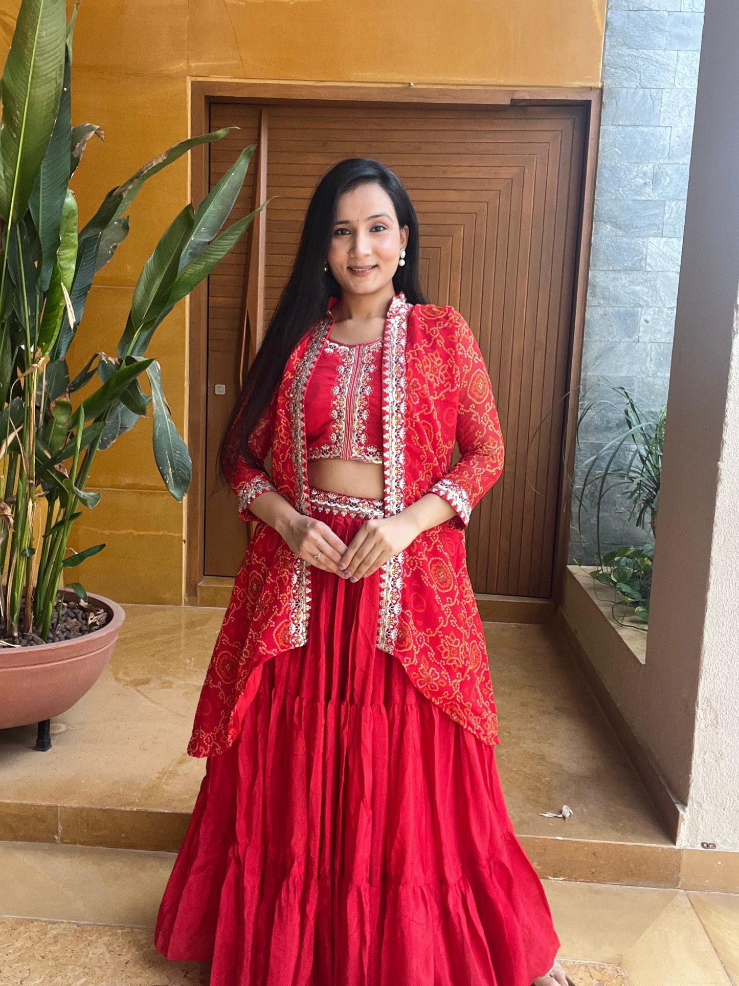 Product Image - Designer Bandhej Lehenga Choli & Shrug - Shree Ram Creation