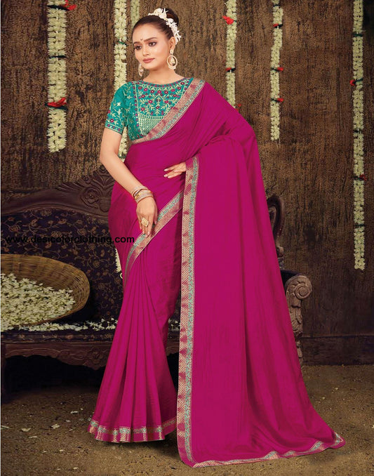 Rani Pink Plain Silk Saree