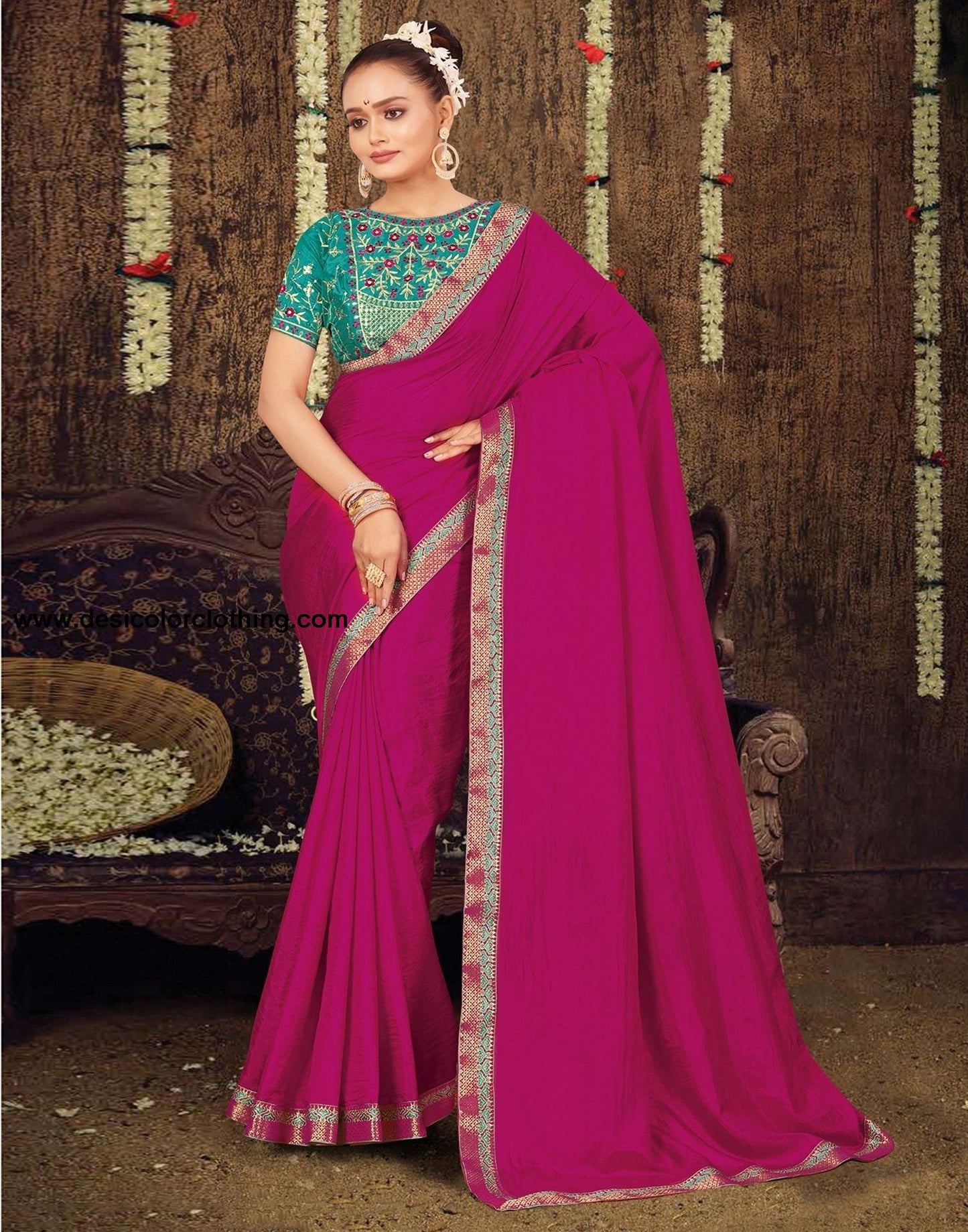 Rani Pink Plain Silk Saree