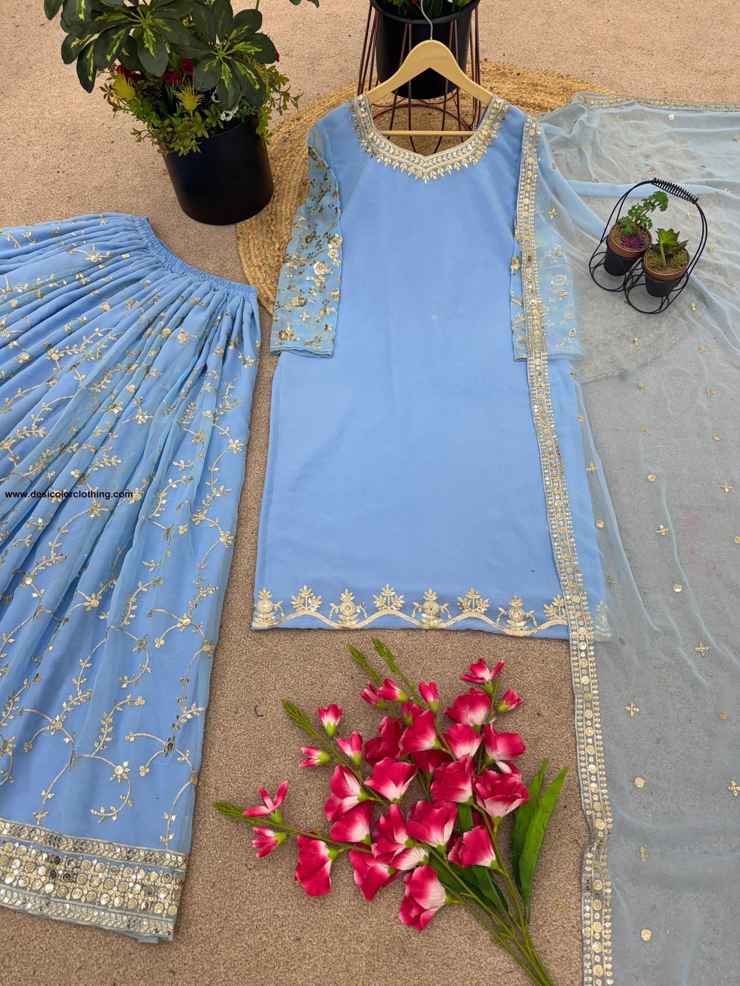 Party Wear Look Top-Plazzo and Dupatta With Heavy Embroidery Work