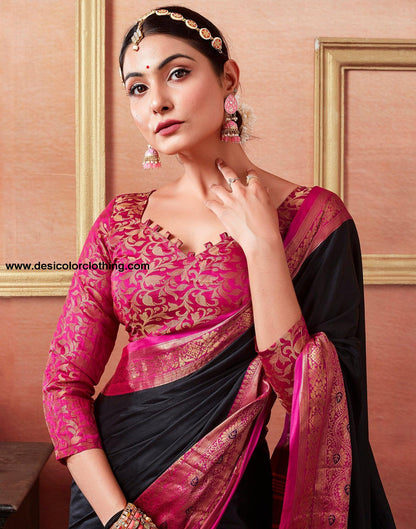 Black Silk Plain Saree