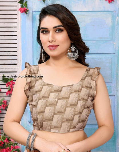 Beige Printed Georgette Saree