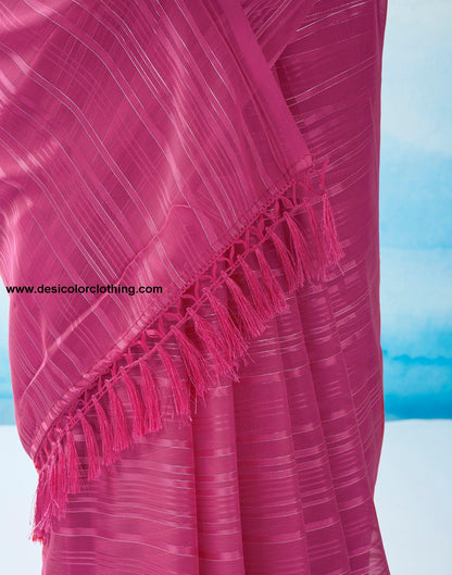 Rani Pink Georgette Plain Saree