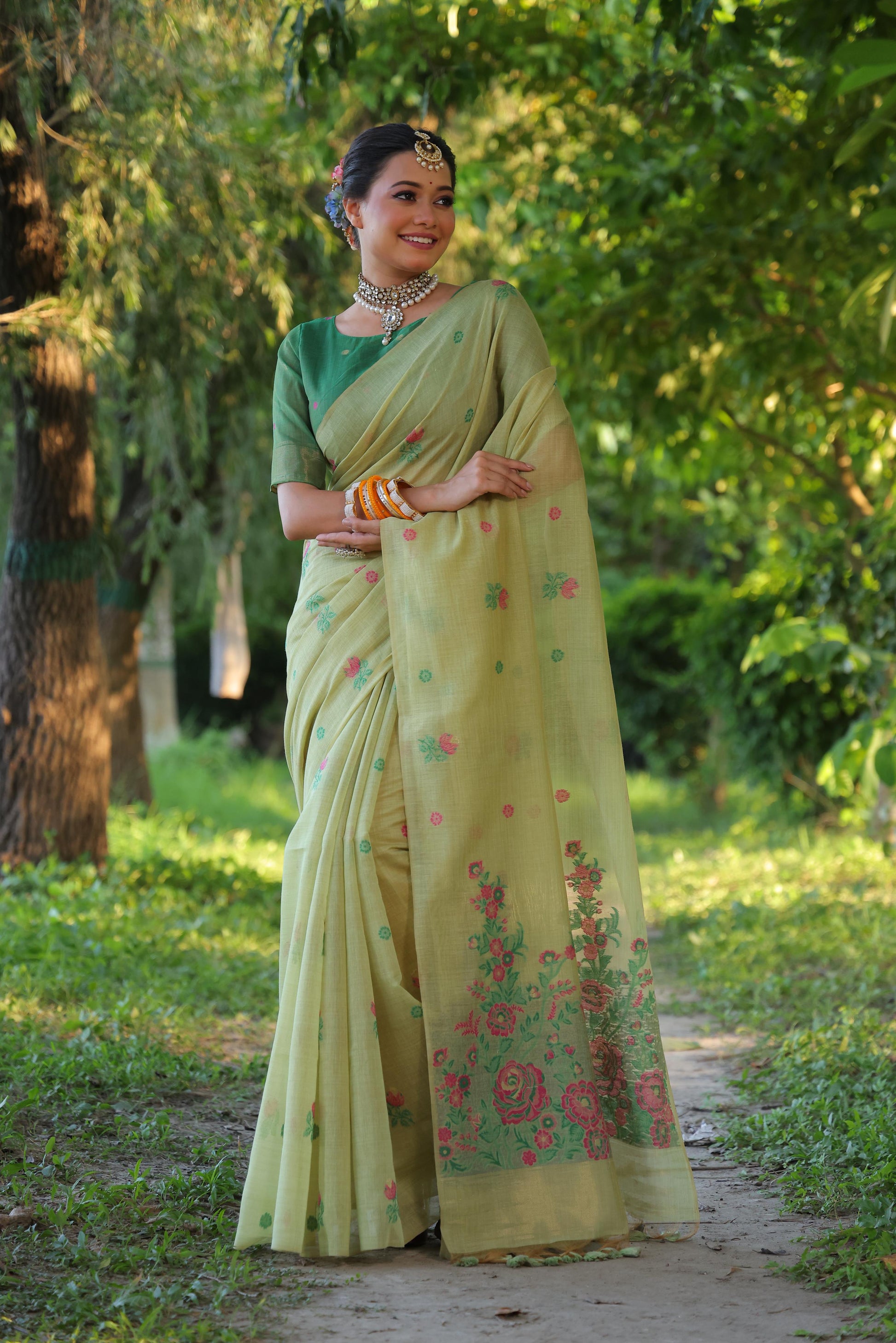 Product Image - Designer Muga Cotton Saree with Floral Weaving